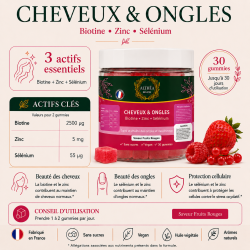Gummies Cheveux & Ongles ALTHÉA – Biotine, Zinc et Sélénium – Fruits Rouges